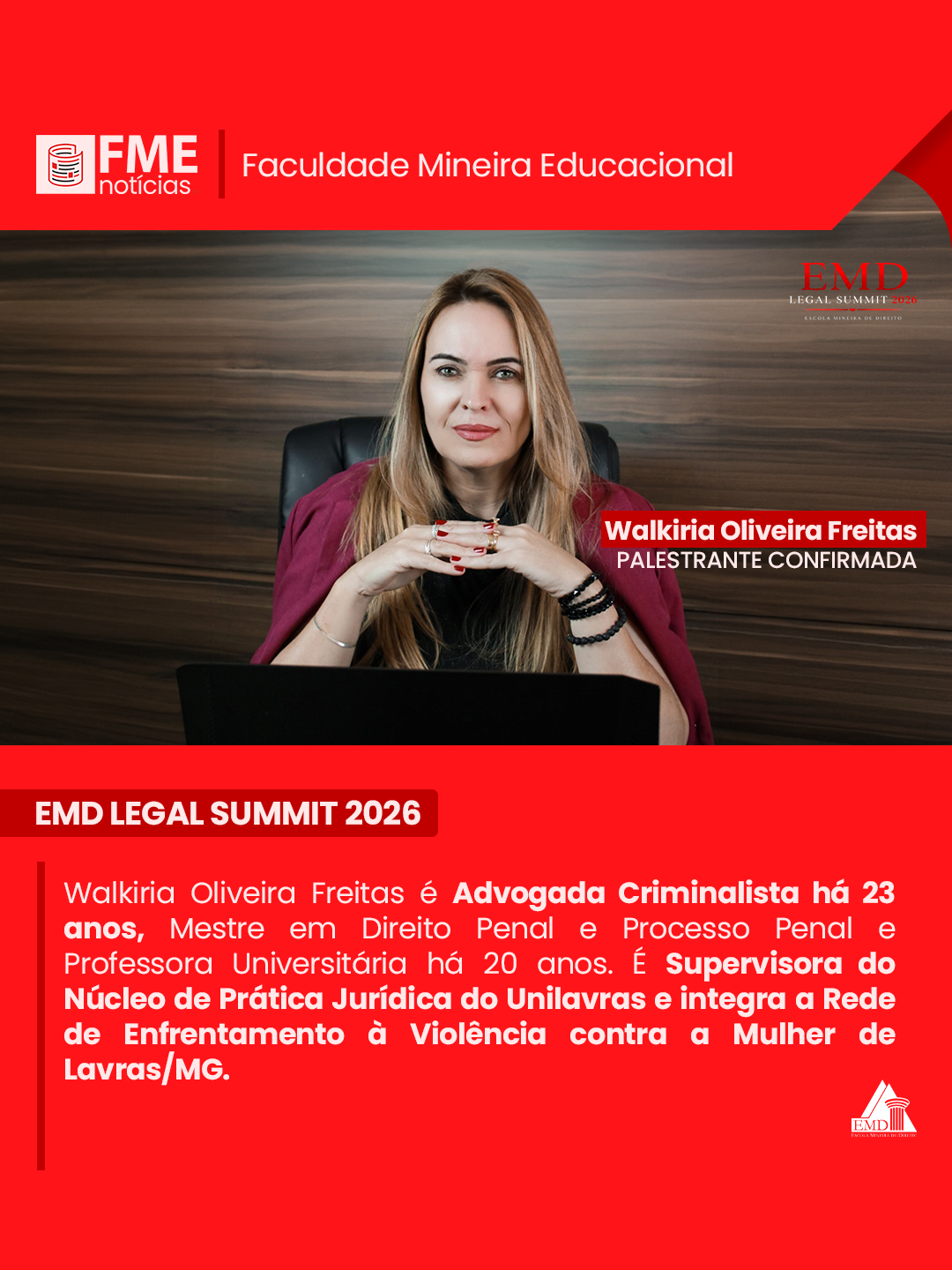 Walkiria Oliveira Freitas é confirmada no EMD Legal Summit 2026
